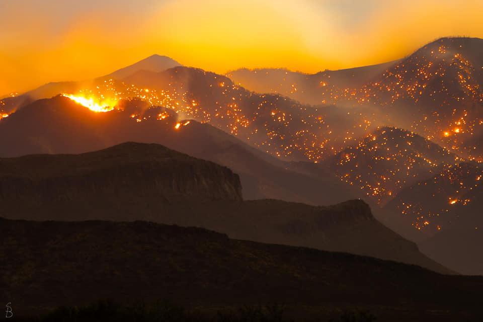 The Three Rivers fire burned actively at night. Photo by Steven Bunt, USFS