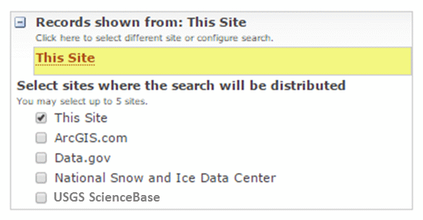 Sample displaying search menu site selection
