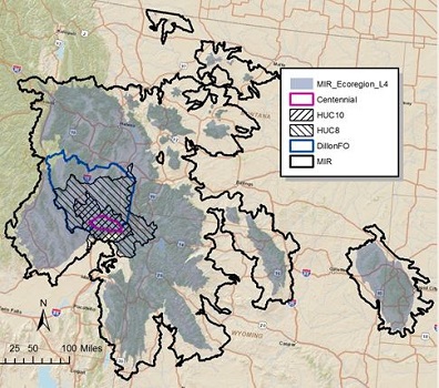 Middle Rockies and Centennial Watershed Assessment boundaries map