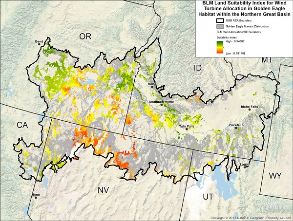 Final map of land suitability for wind turbine location accounting for golden eagle and greater sage-grouse