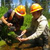 Two geologists collect data from rocks in a stream | Photo: BLM Oregon
